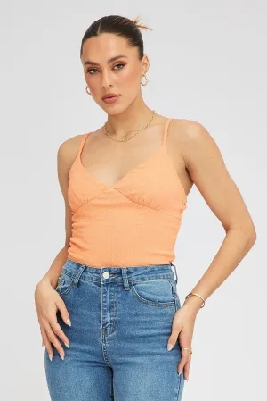 Breathable fabric SmoothEdgeTrim Orange Singlet Top Textured Cotton