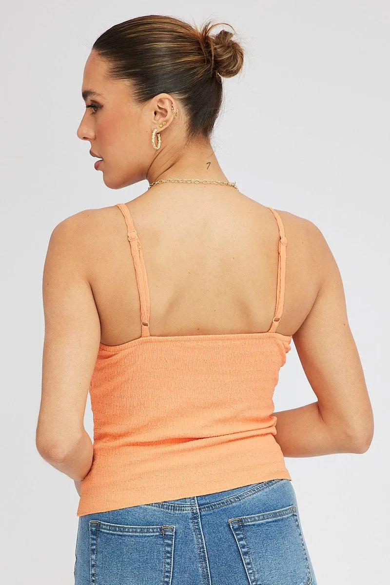 Orange Singlet Top Textured Cotton Net Fit