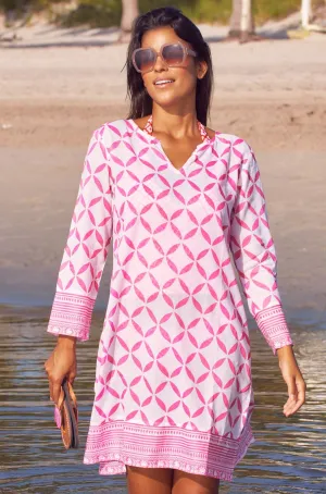 Guadalupe Short Organic Cotton Tunic | Shibori White/Pink Trend fresh