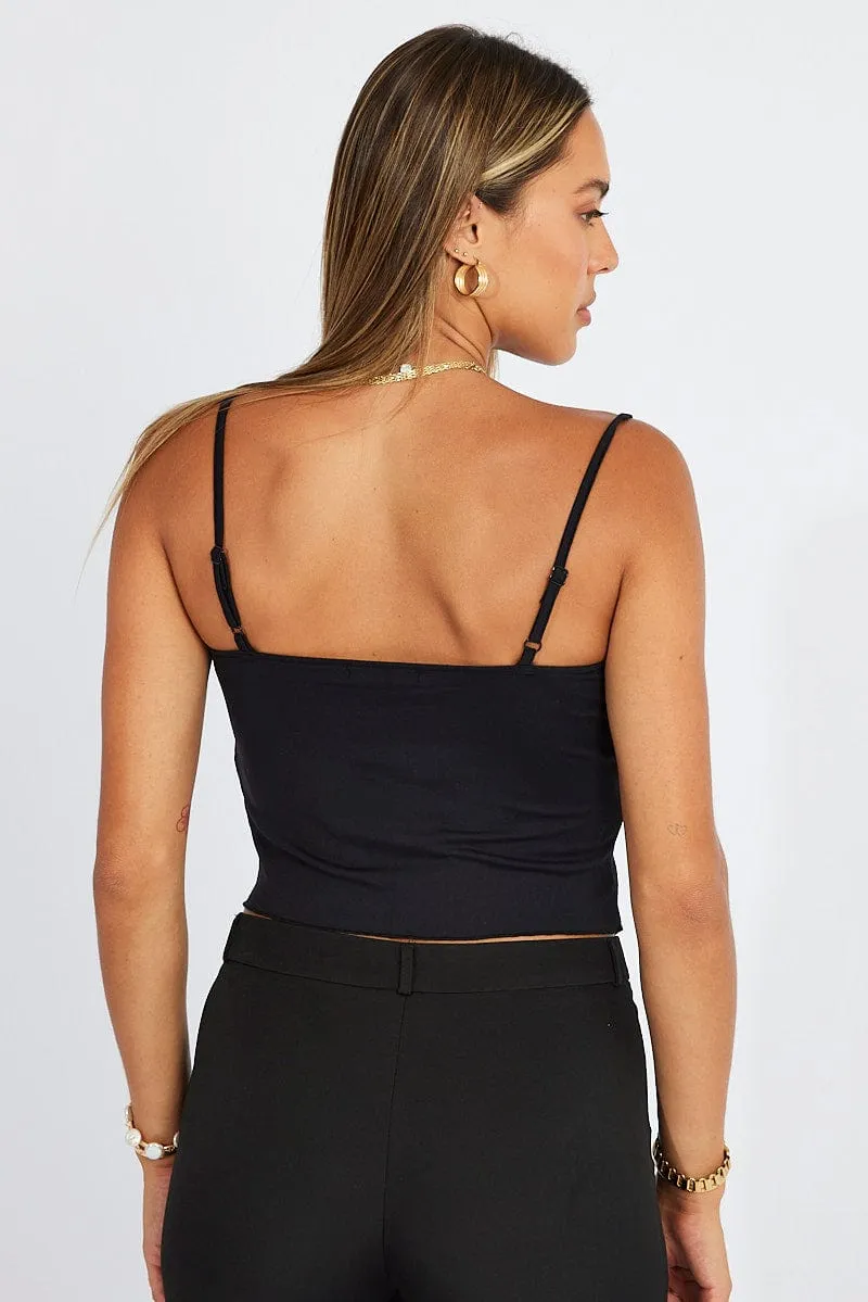 Black Singlet Top DoubleLayered Collar Durable materials