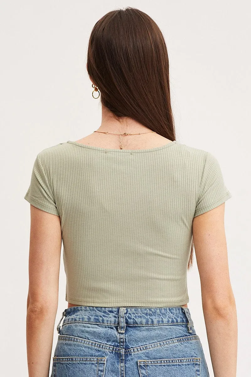 Green Crop Top Short Sleeve Modern Fashion