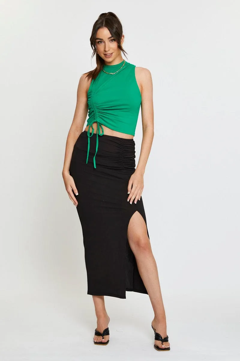 Green Crop Top Side Drawstring FourWayStretchClothing