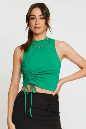 Effortless Style Green Crop Top Side Drawstring