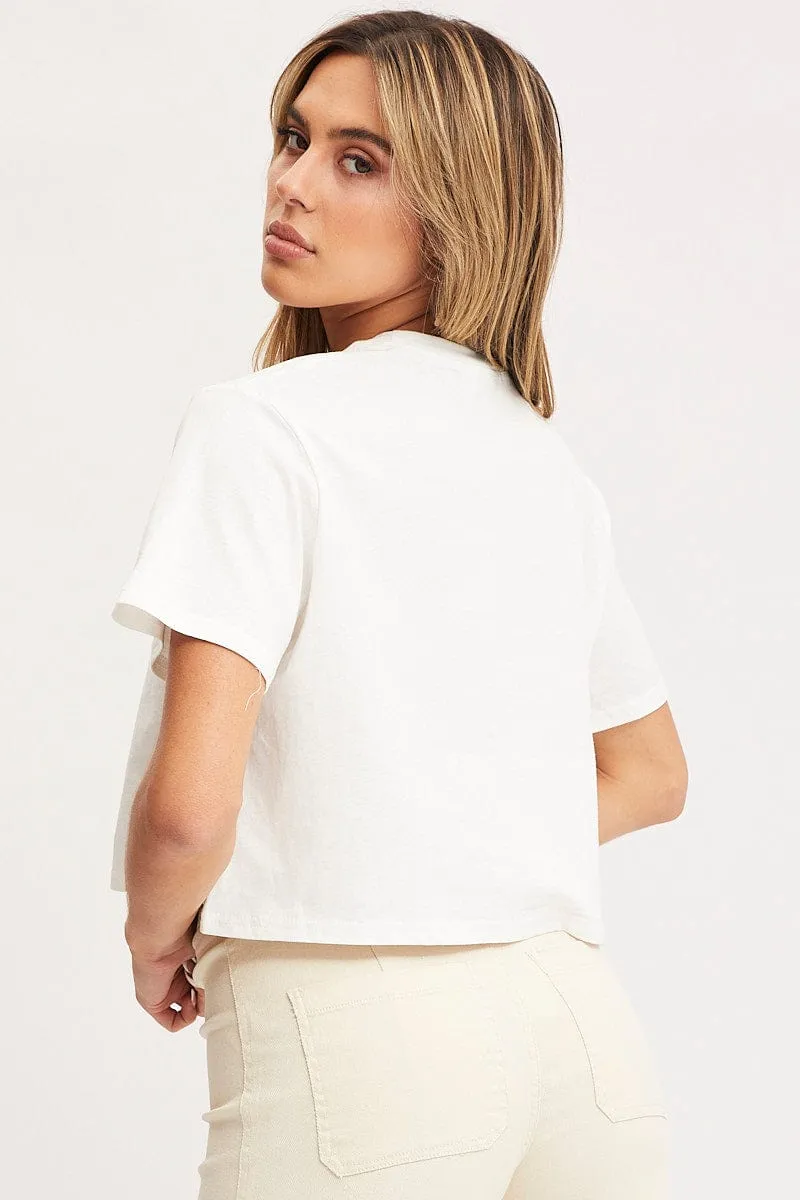 White Graphic T-Shirt Short Sleeve Crop SeamlessConstruction