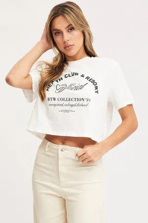 Comfortable Layering White Graphic T-Shirt Short Sleeve Crop