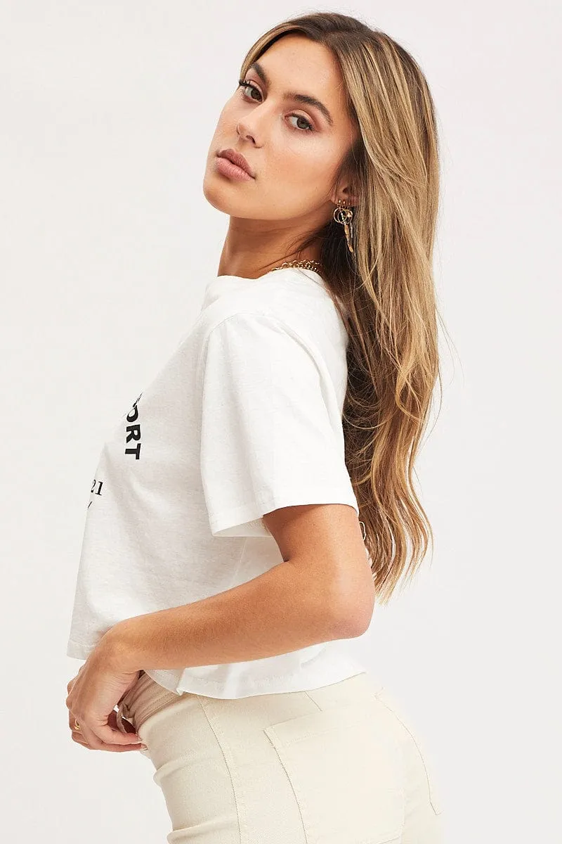Layered Collar White Graphic T-Shirt Short Sleeve Crop