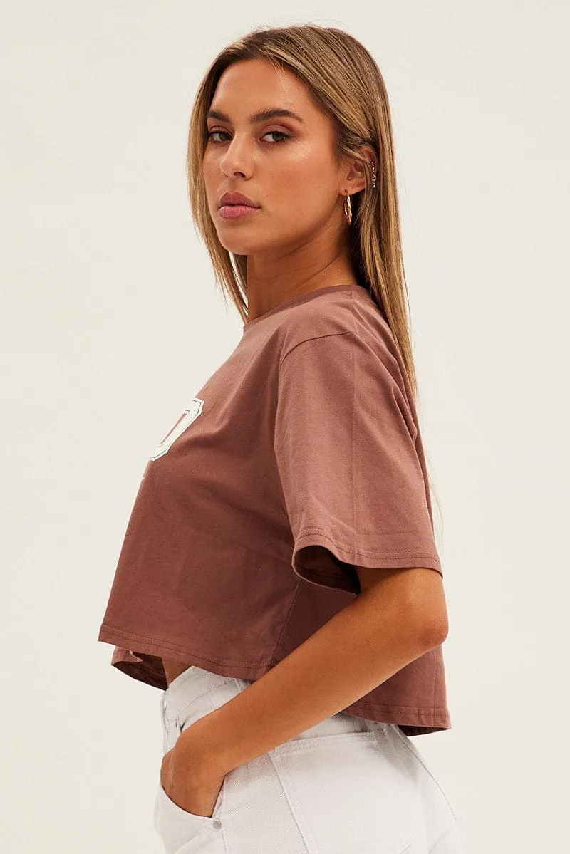 Reversible Design Concept Crew neck classic Brown Graphic T-Shirt Ohio Crew Short Sleeve