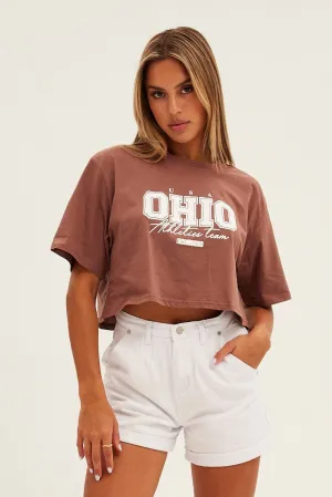 Essential Clothing Relaxed Wearable Brown Graphic T-Shirt Ohio Crew Short Sleeve