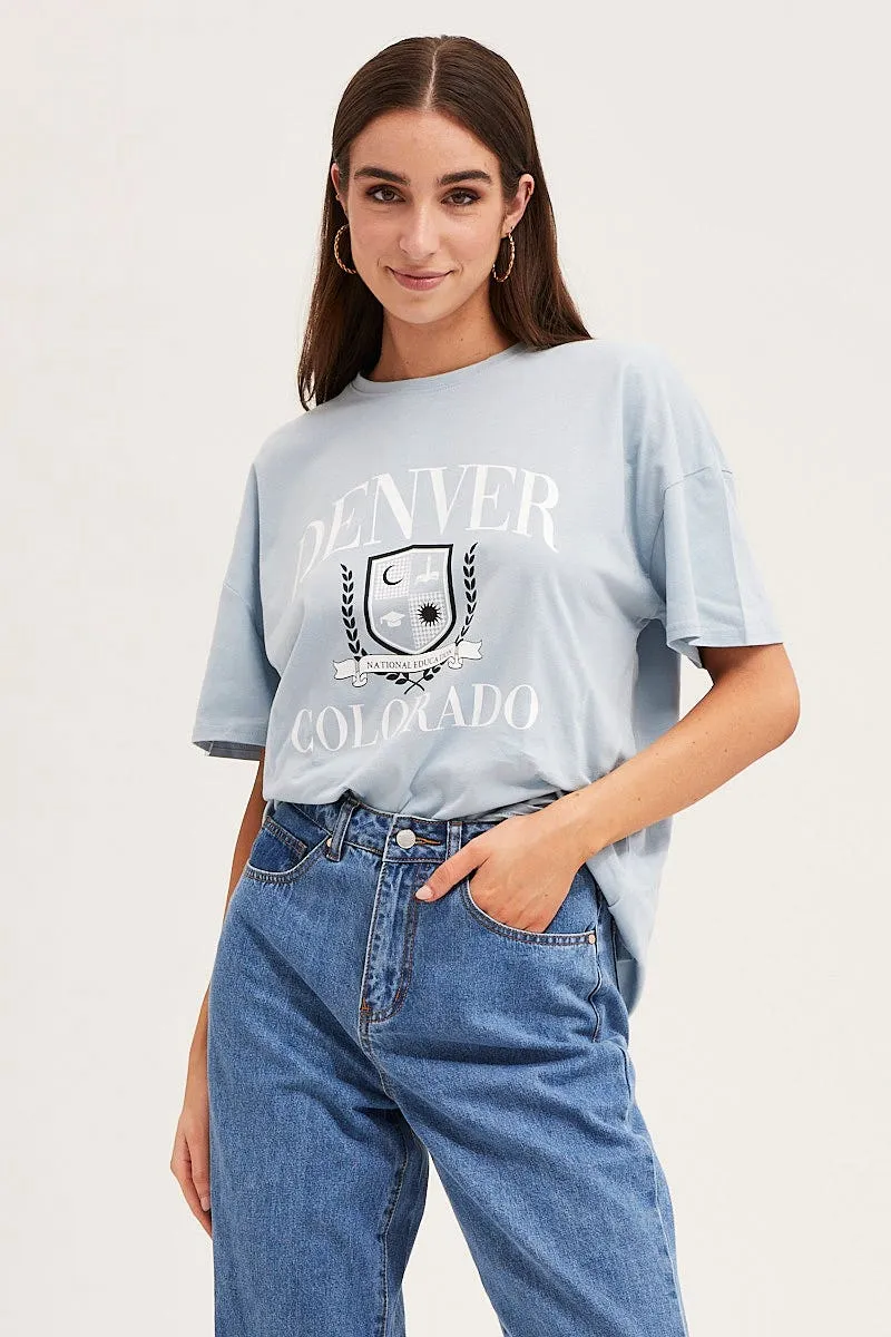 Blue Graphic T Shirt Elderly clothing Fresh Comfort Style
