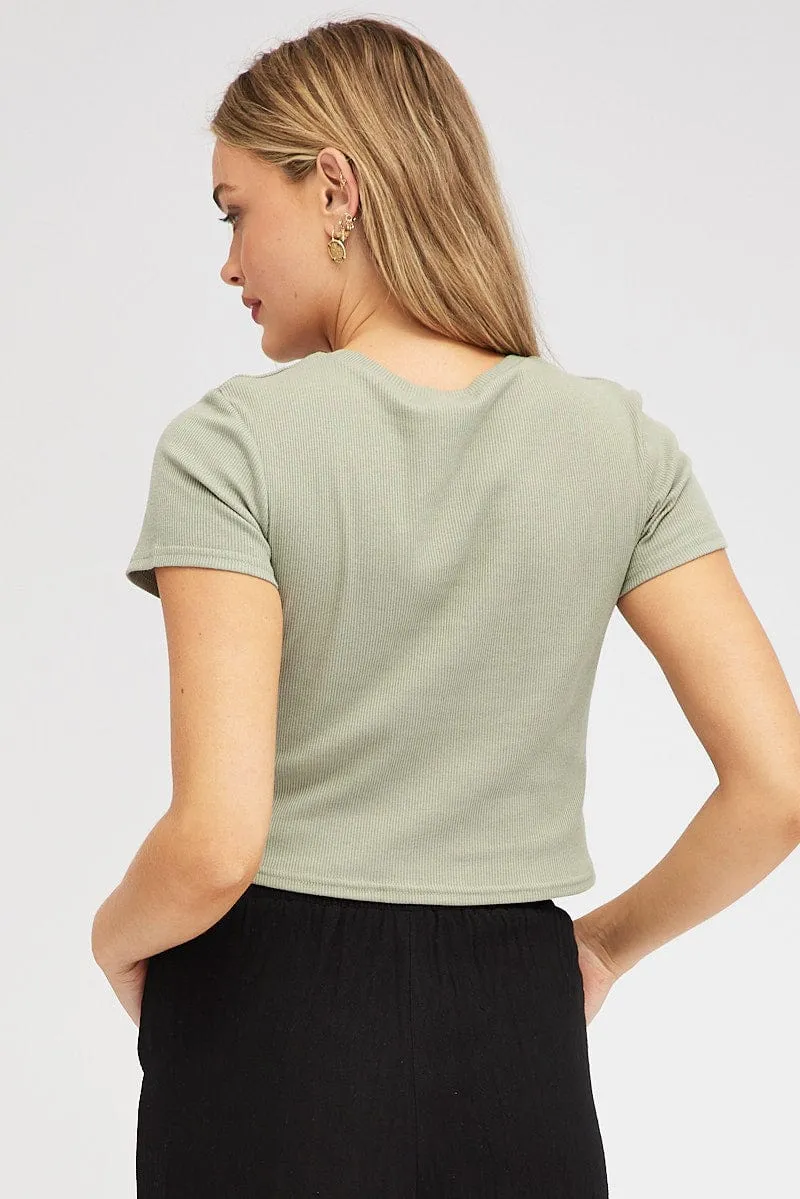 Casual Pants Green T Shirt Short Sleeve Crew Neck
