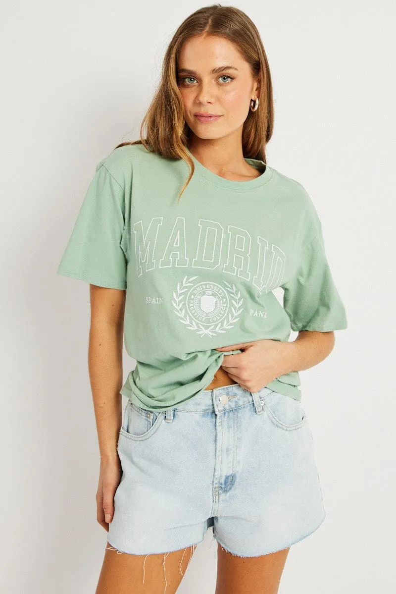Green Graphic Tee Short Sleeve Skin Friendly Blends