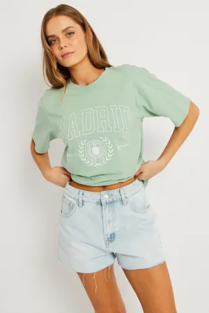 Denim combination Men's masculinity Green Graphic Tee Short Sleeve