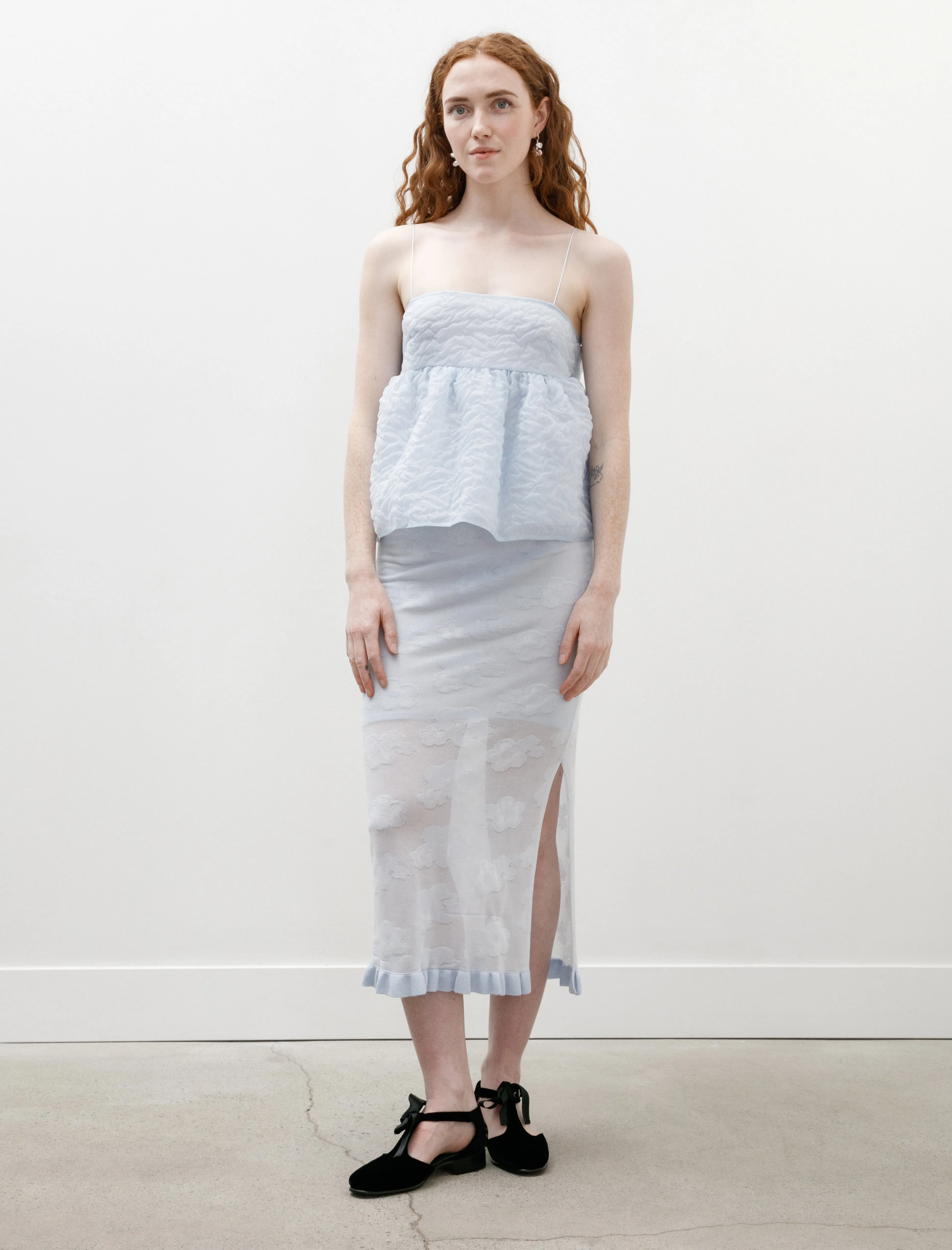 Metallic Finish Pegonia Skirt Jacquard Knit Light Blue