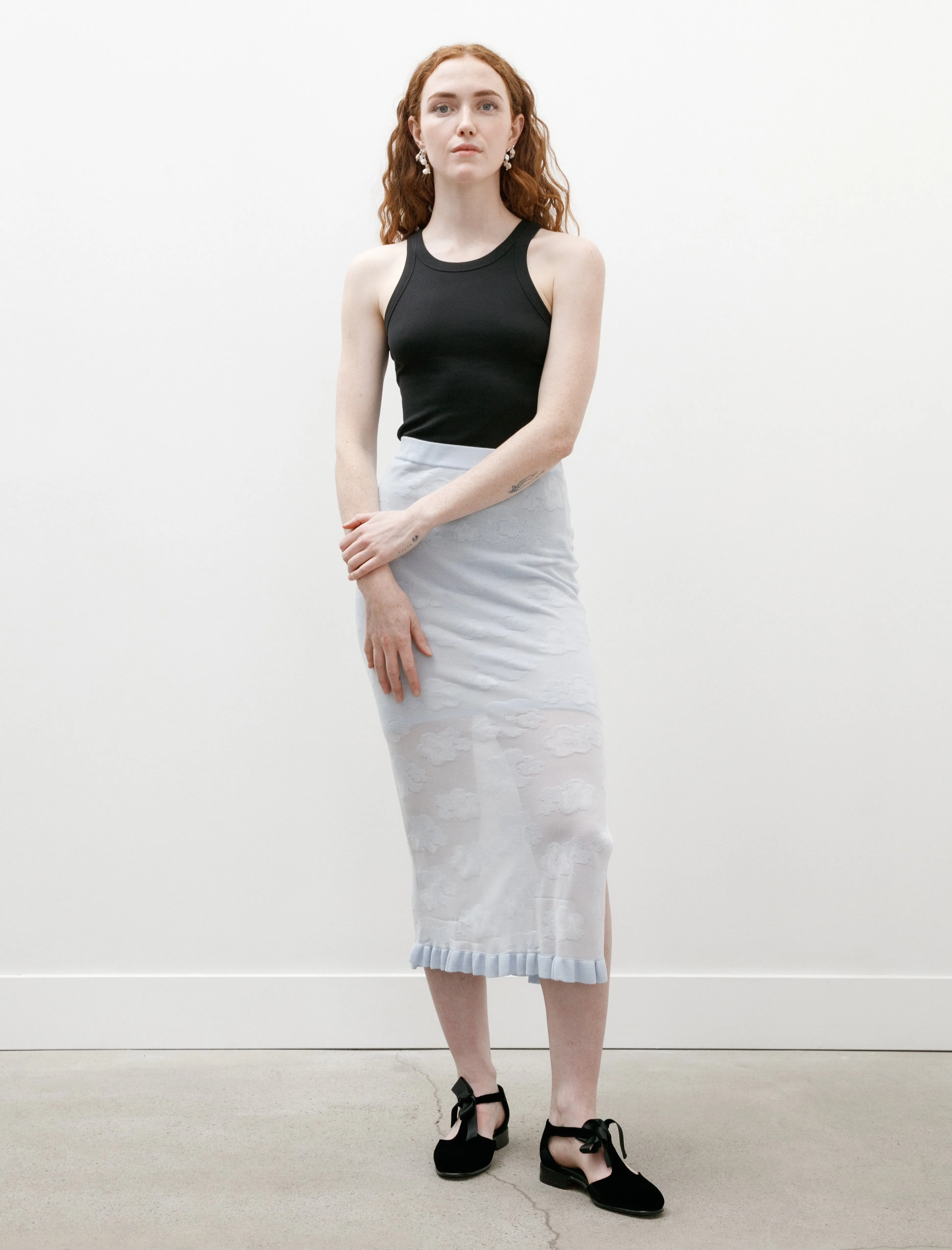 Pegonia Skirt Jacquard Knit Light Blue Monochrome Outfit Comfort Waistline
