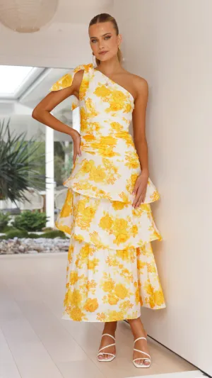 Wild Air Odilie One Shoulder Maxi Dress - Yellow Floral