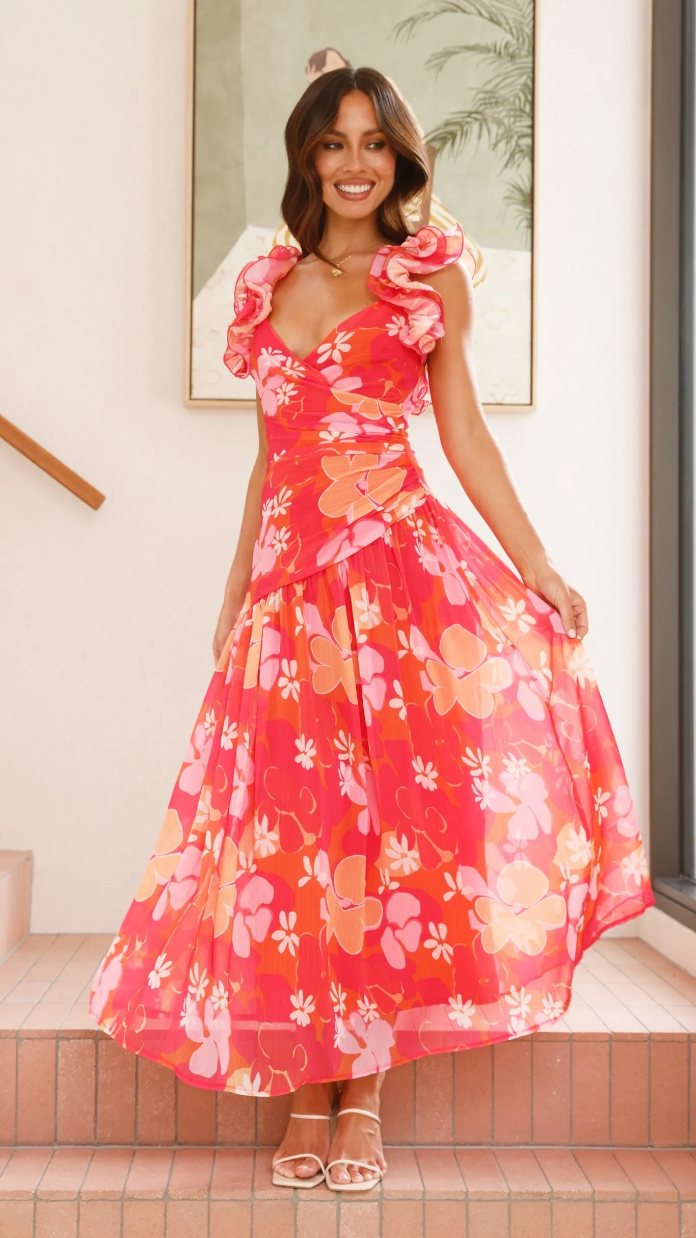 Square View Alma Maxi Dress - Blood Orange