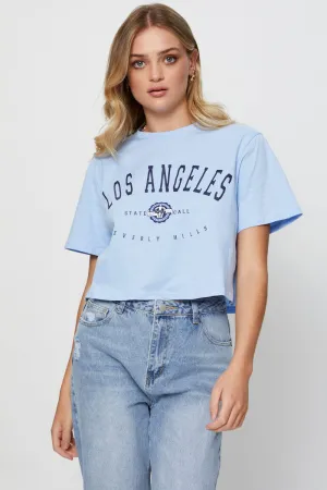 Blue Graphic T-Shirt Short Sleeve Crop Comfortable Style