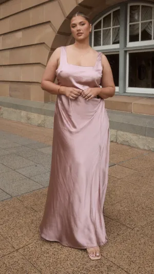 Alaria Maxi Dress - Dusty Pink Trim Glow Pine Path