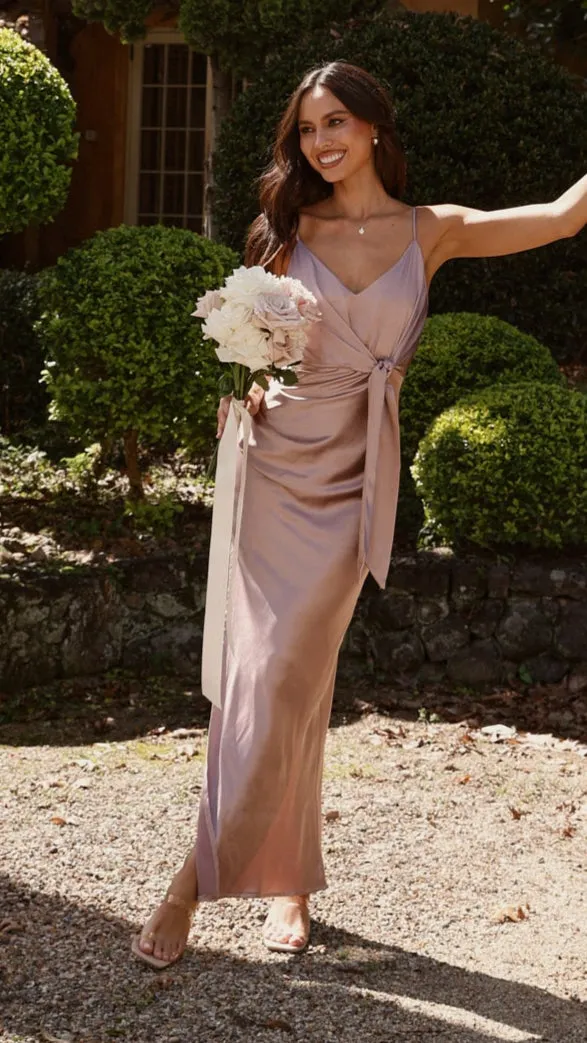 Stitch Glow Yasmeen Tie Front  Maxi Dress - Dusty Pink