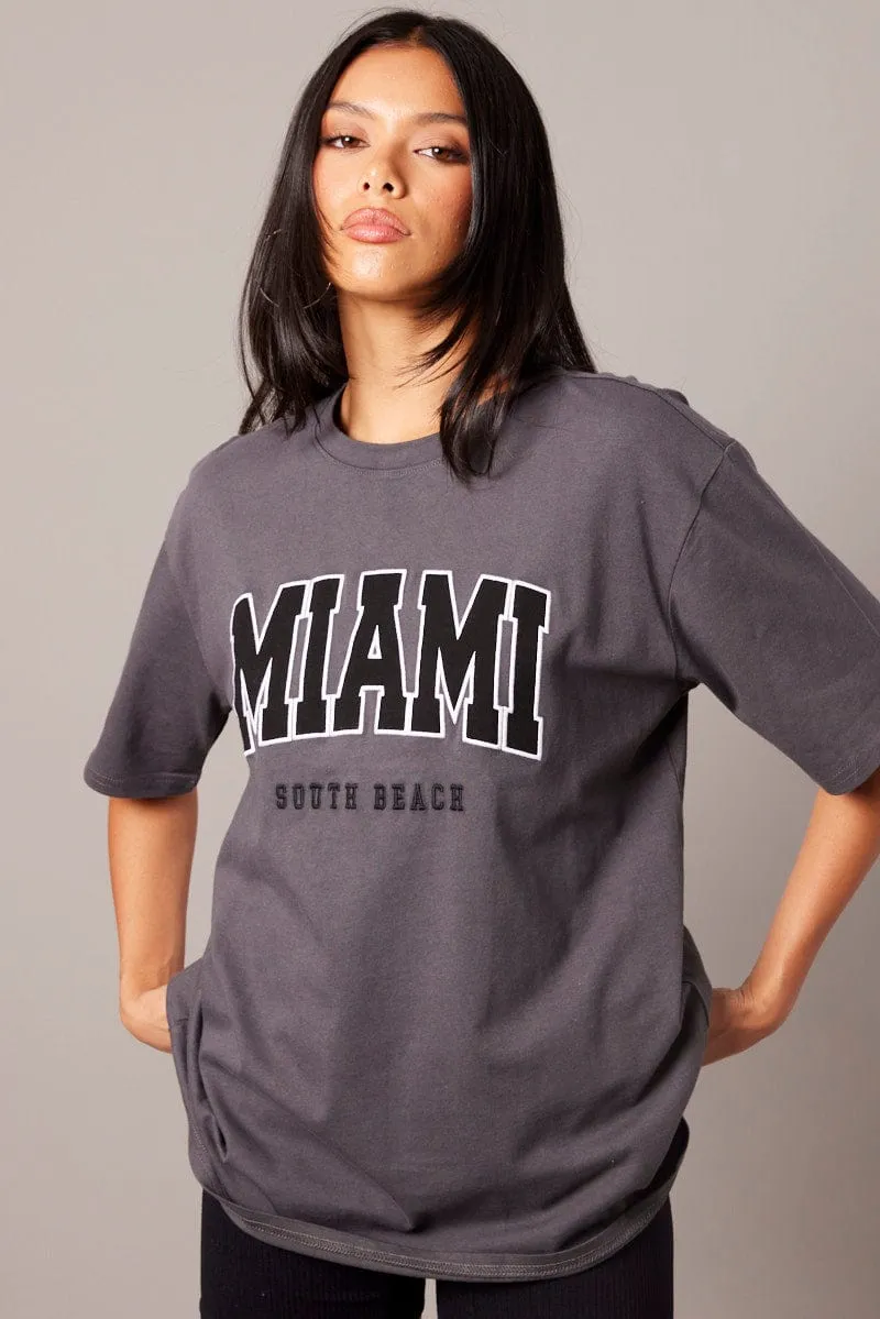 Fade Resistant Coating Grey Graphic Tee Short Sleeve