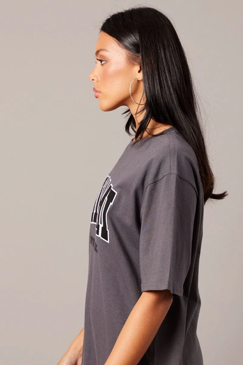 Lightweight Fashion Casual Comfort Grey Graphic Tee Short Sleeve
