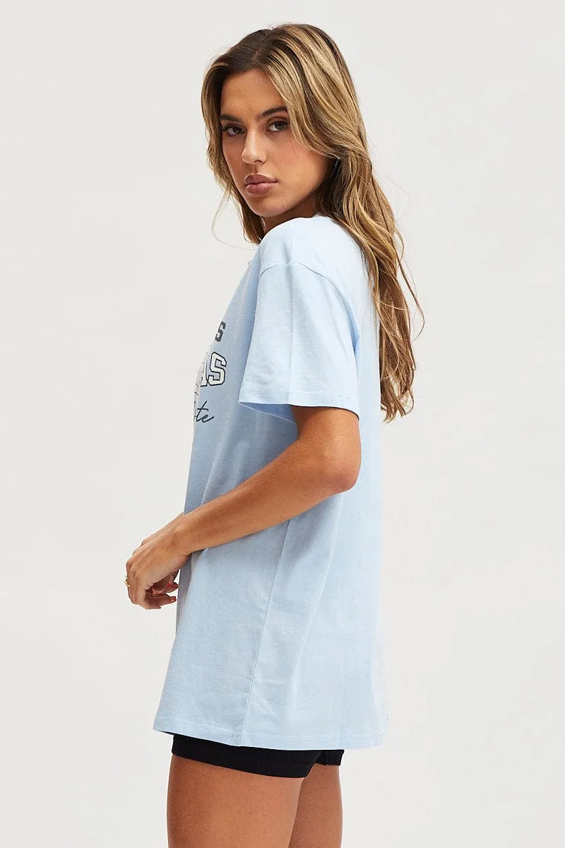 Blue Graphic T-Shirt Short Sleeve Moisture wicking Floral freshness