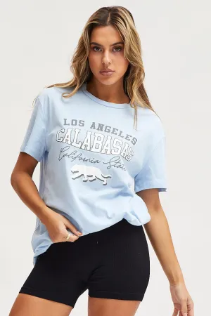 Minimalist Design Blue Graphic T-Shirt Short Sleeve