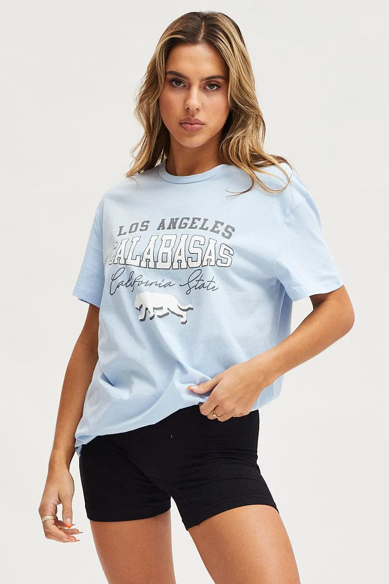 Blue Graphic T-Shirt Short Sleeve Lightweight Layer