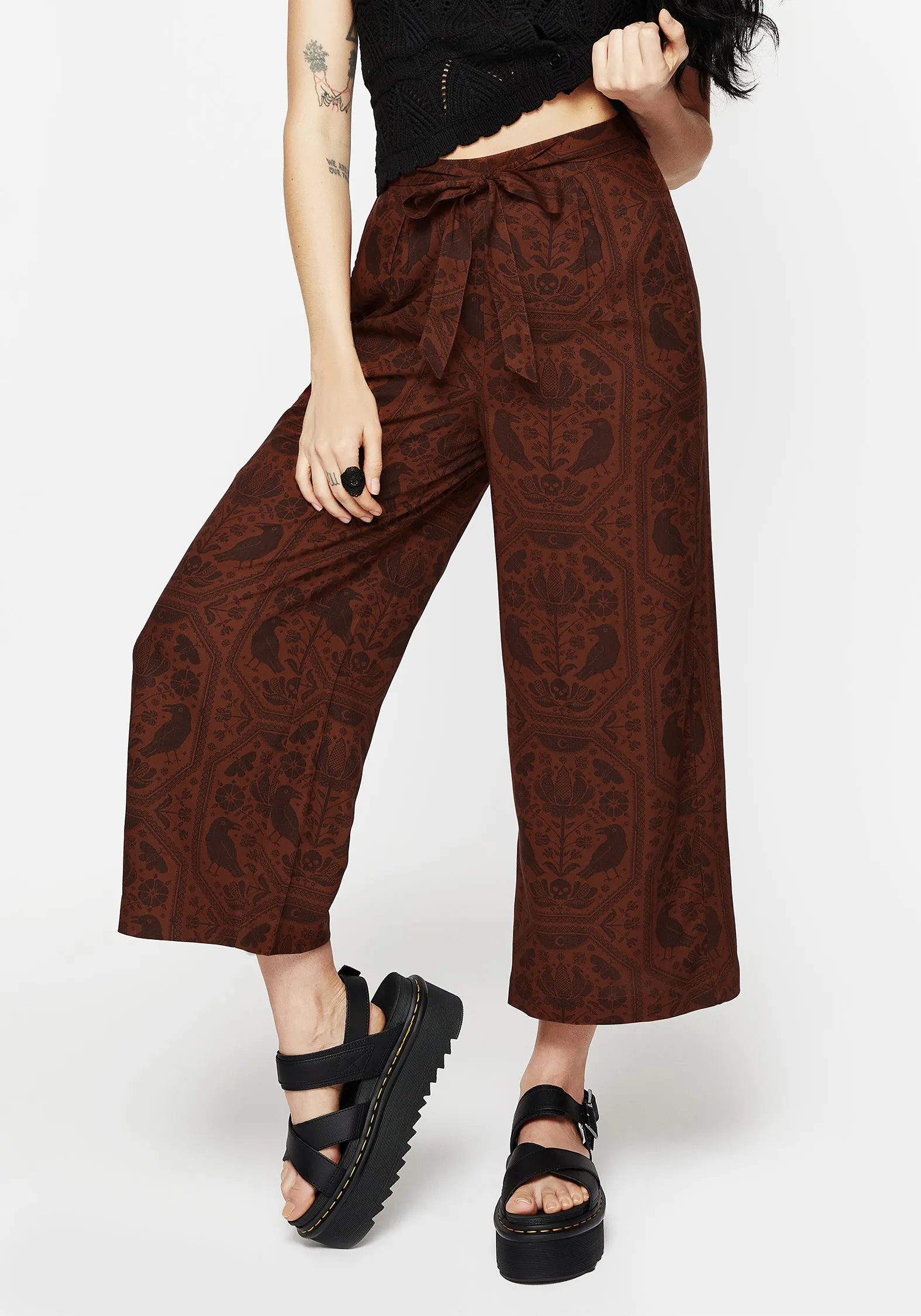 Trendy Look Training Comfort Annabel Tie Waist Wide Leg Culotte Trousers - Rust