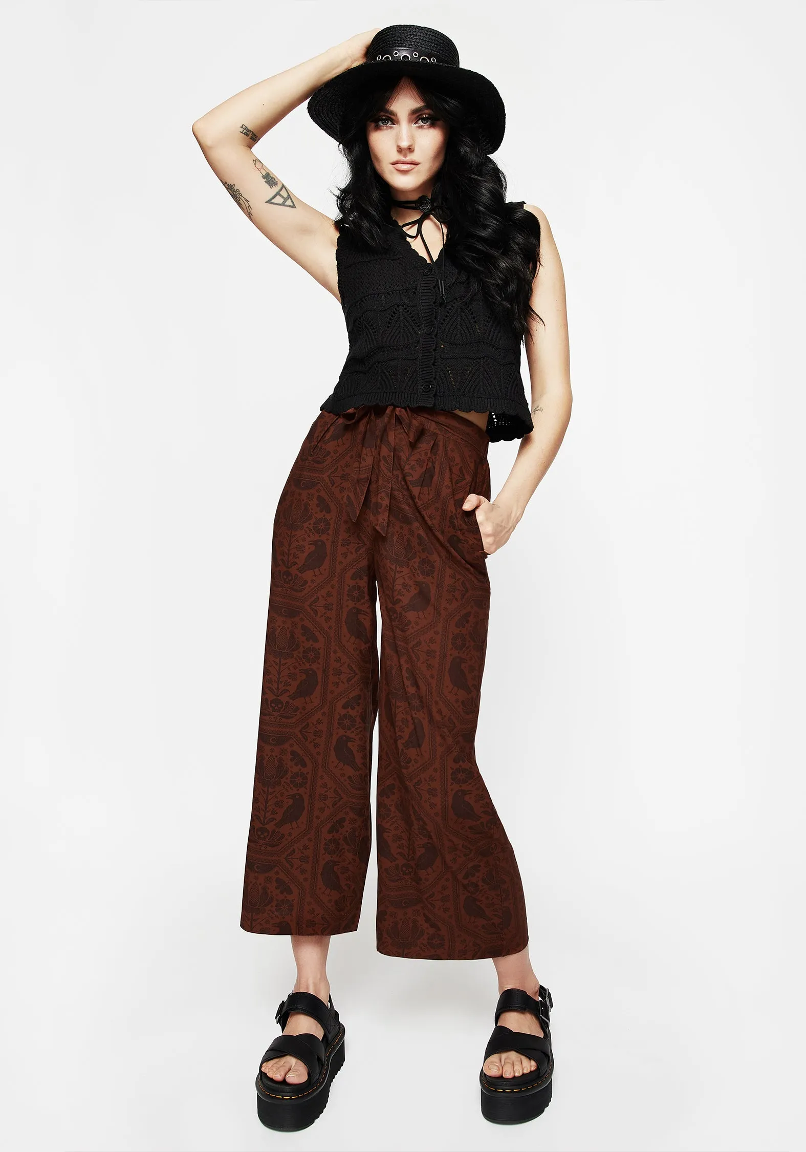 Annabel Tie Waist Wide Leg Culotte Trousers - Rust EcoFriendlyMaterial