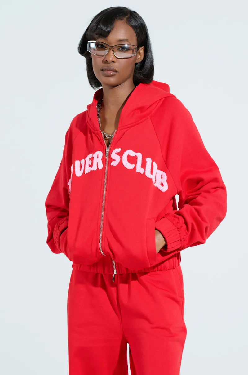 Modern Fit Relaxed Fit LOVERS CLUB ZIP UP HOODIE IN RED
