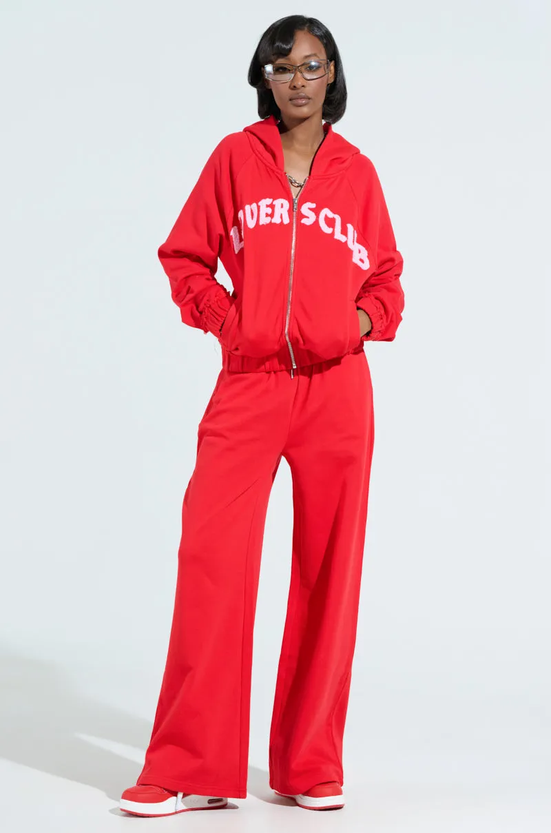 LOVERS CLUB ZIP UP HOODIE IN RED Buttoned