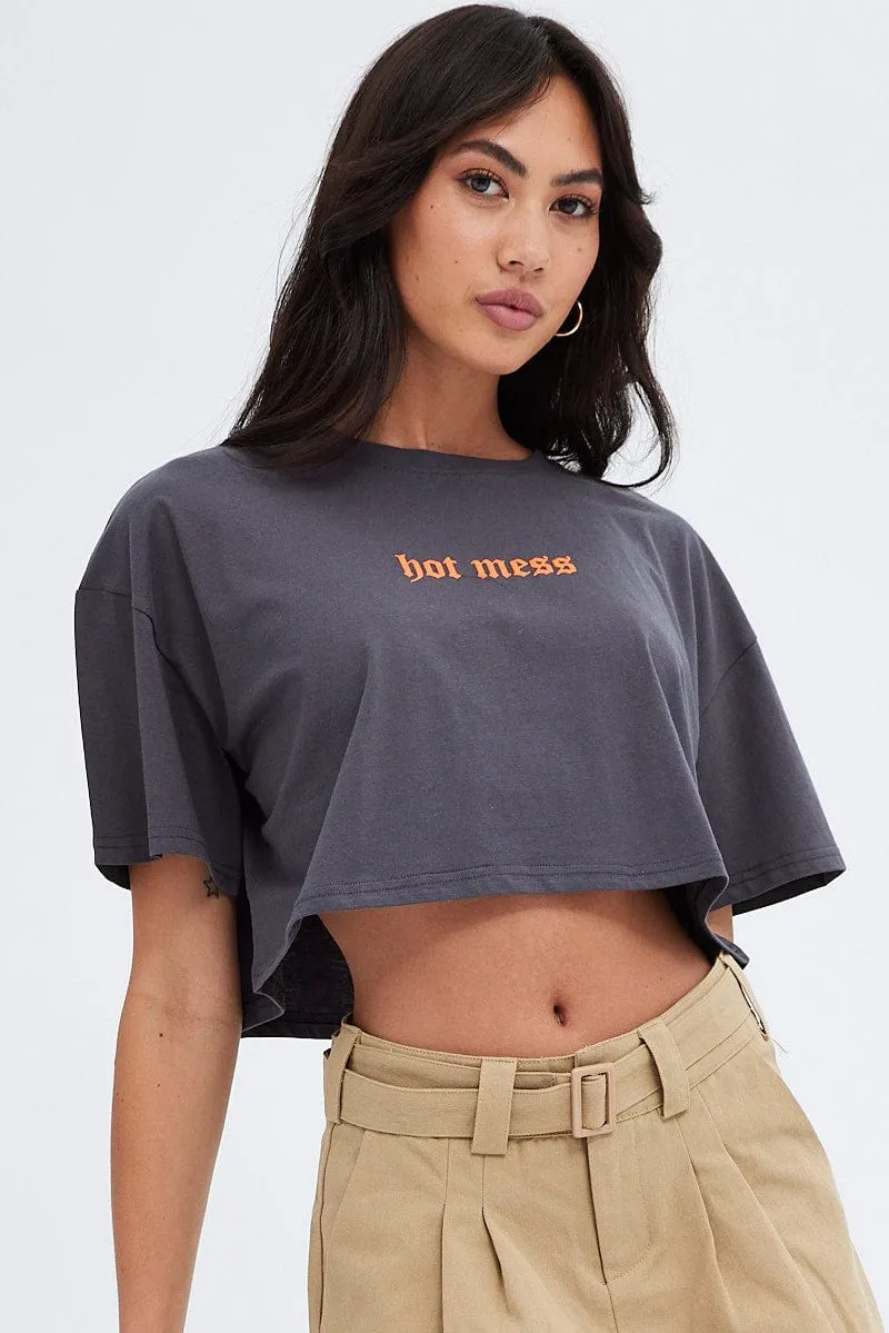 Black Crop T Shirt Hot Mess Graphic Tee TaglessDesign