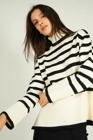 Snuggle Ready Knit Comfort Wear Chandail ray?? ?? col roul?? - LT24420 - (E-A1)