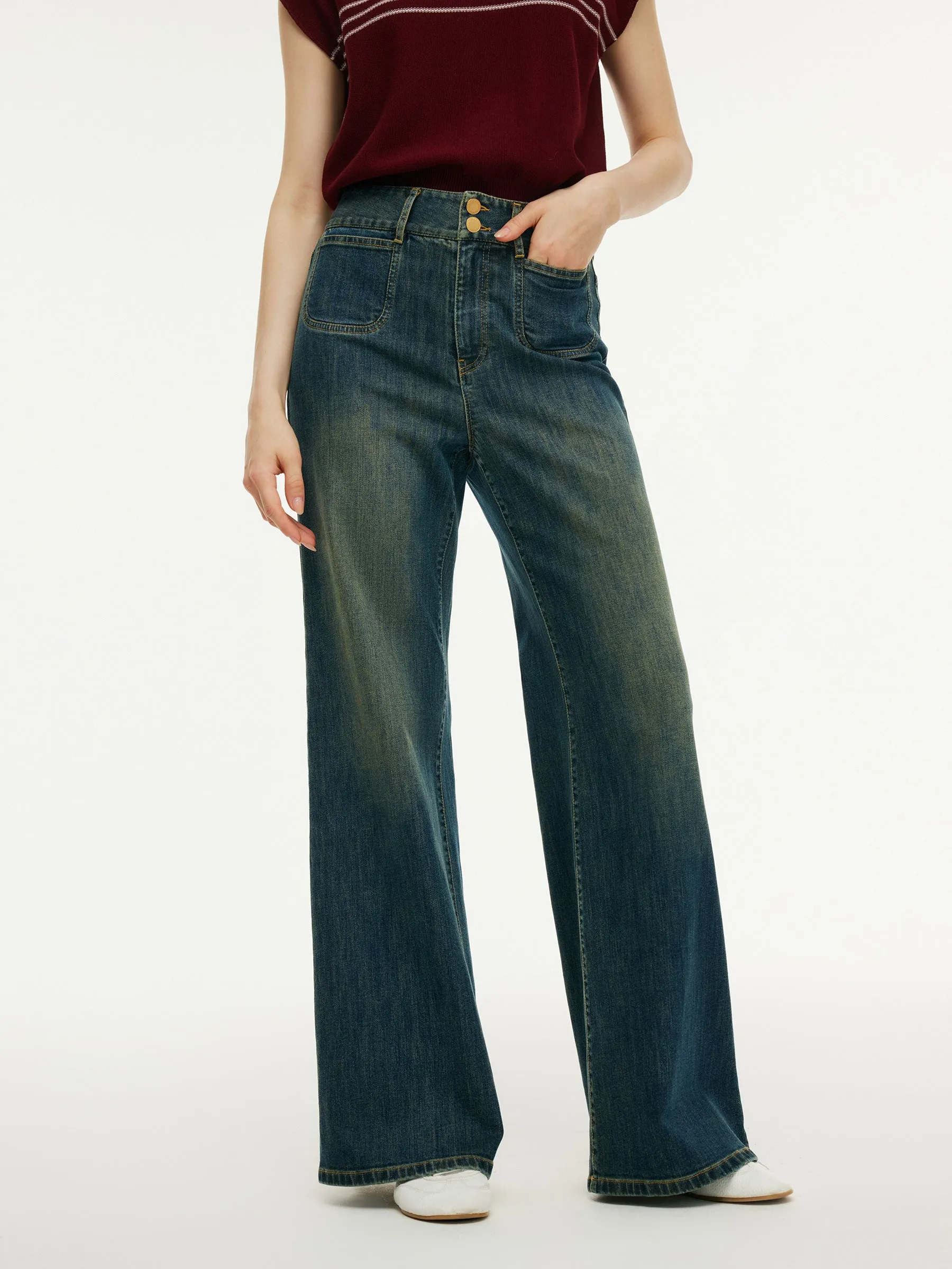 Denim High-Waisted Women Flared Jeans Travel Light Cool And Clean