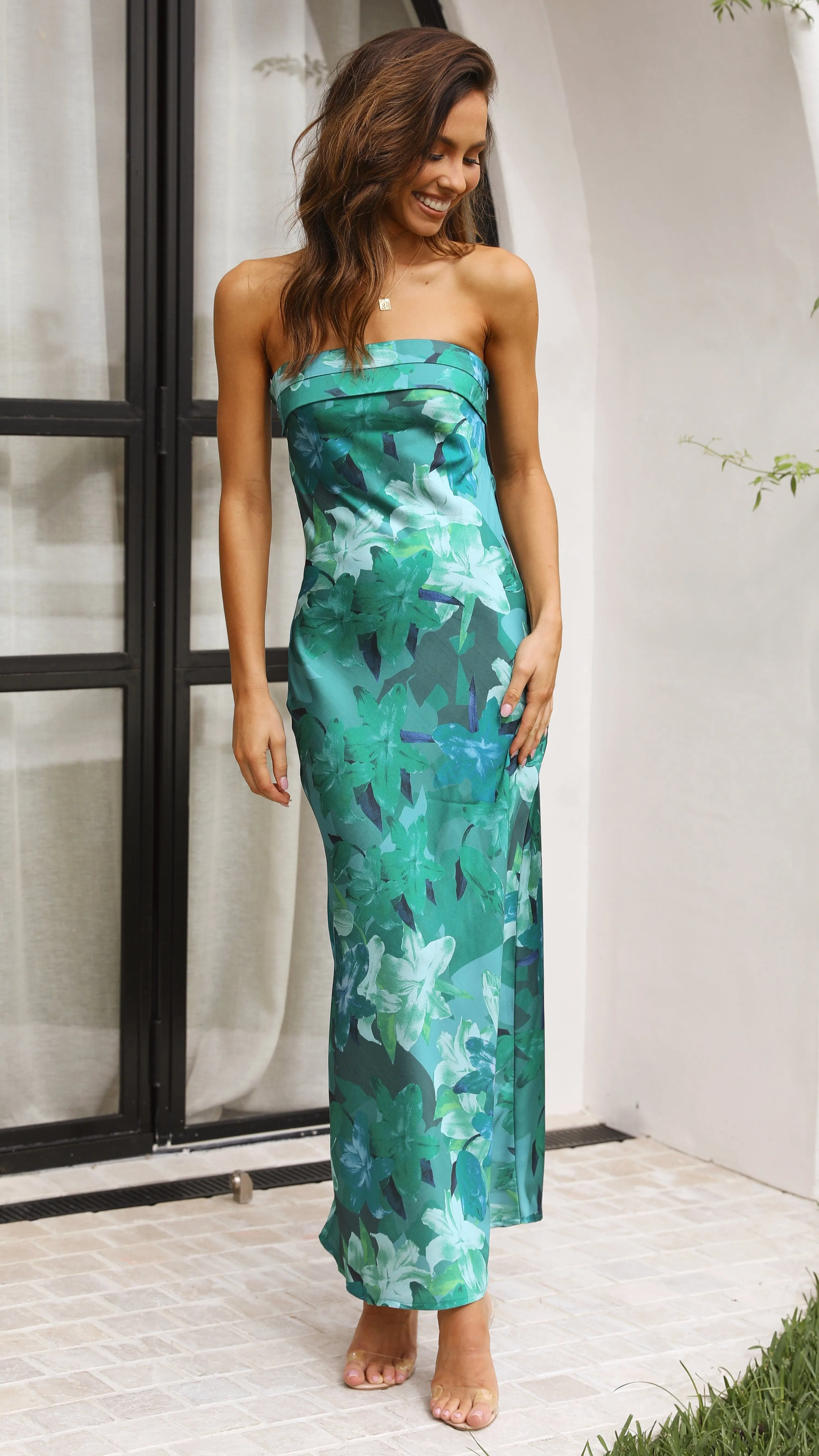 Miya Maxi Dress - Green Print Romance Feel relaxed elegance