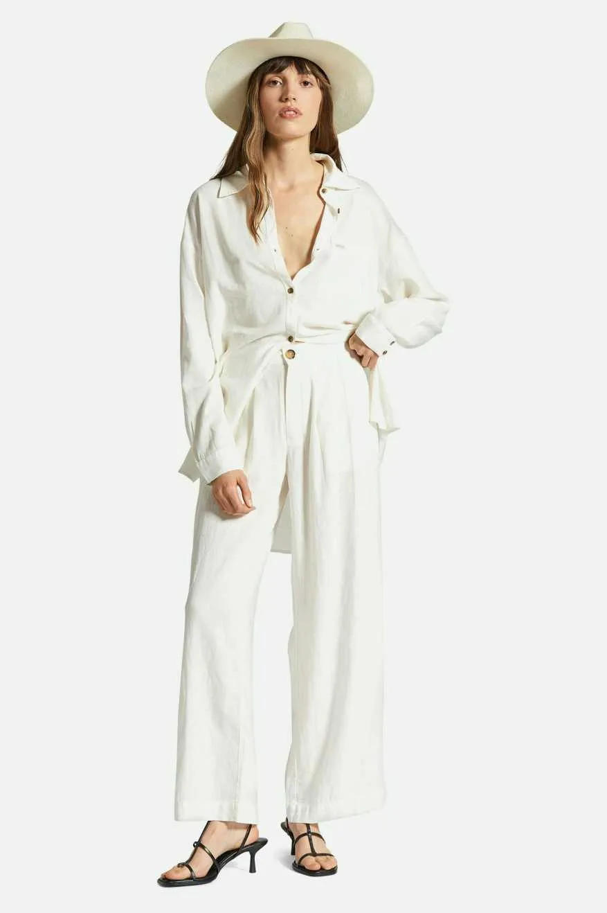 Vintage Linen Blend Wide Leg Pant - Off White FlexibleMobility Windproof coating