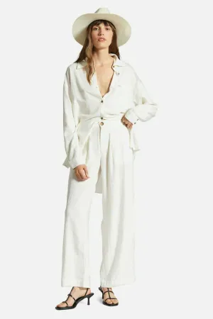 Vintage Linen Blend Wide Leg Pant - Off White FlexibleMobility Windproof coating