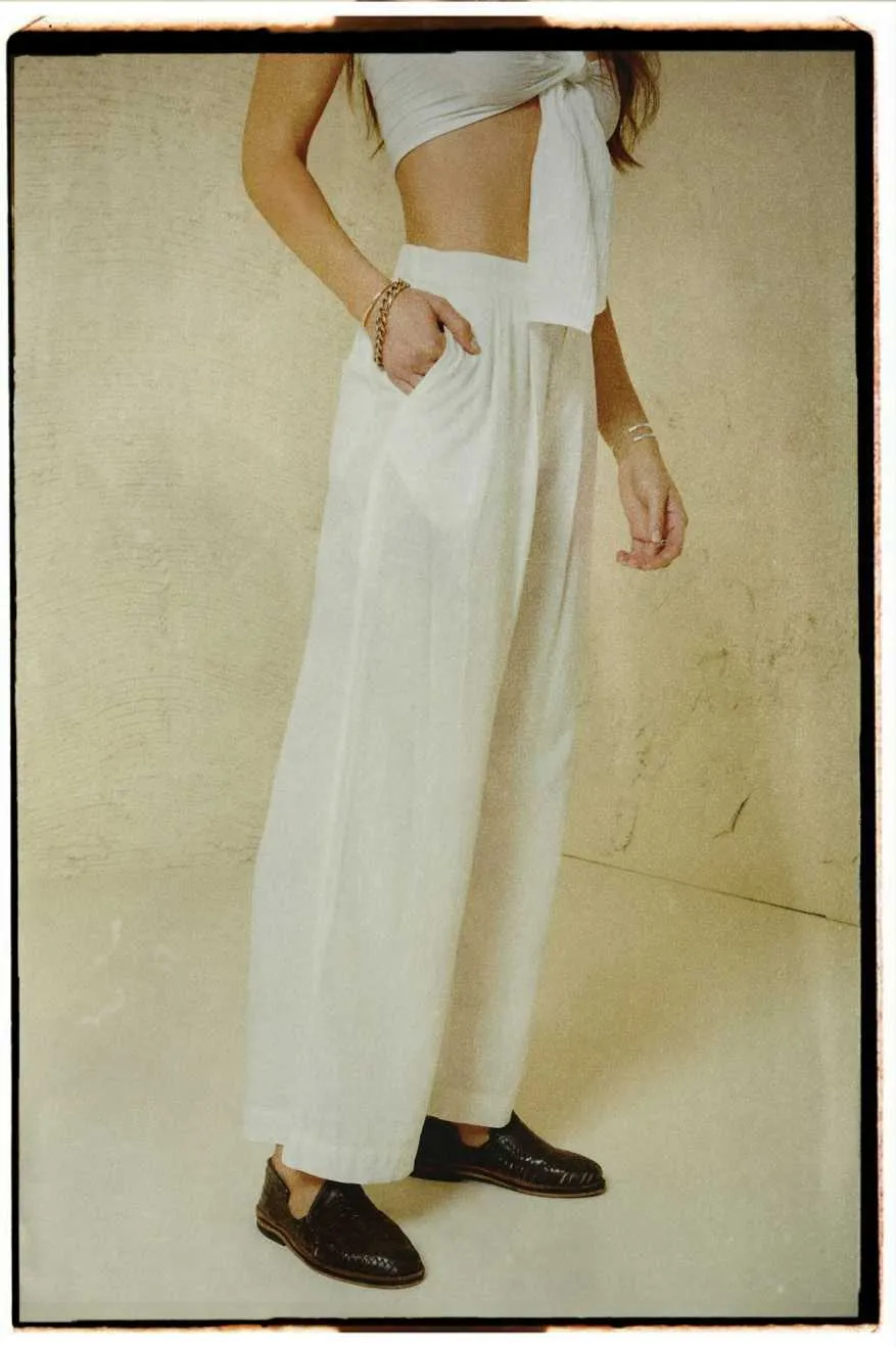 Vintage Linen Blend Wide Leg Pant - Off White FrictionResistantEdging