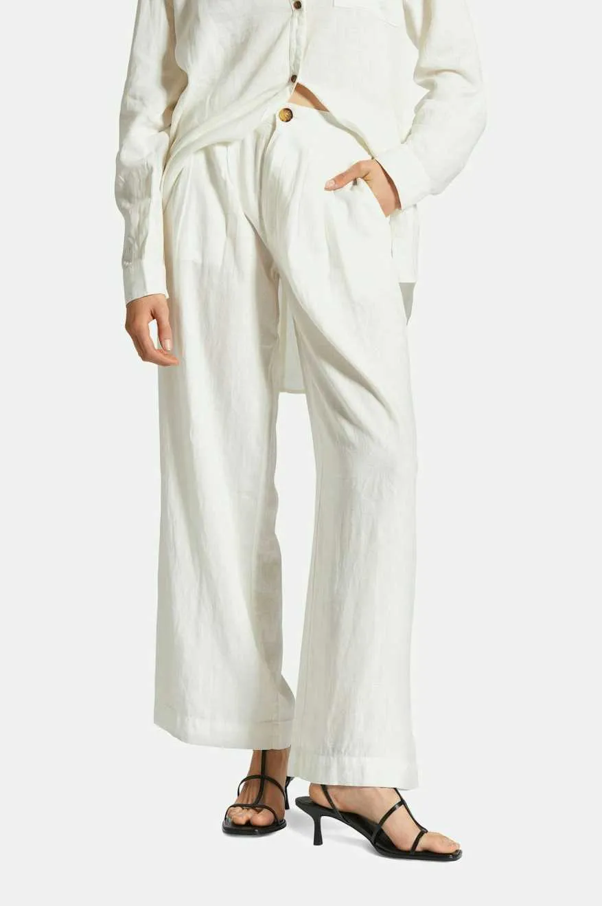 Flattering Design Smooth Fit Lining Vintage Linen Blend Wide Leg Pant - Off White