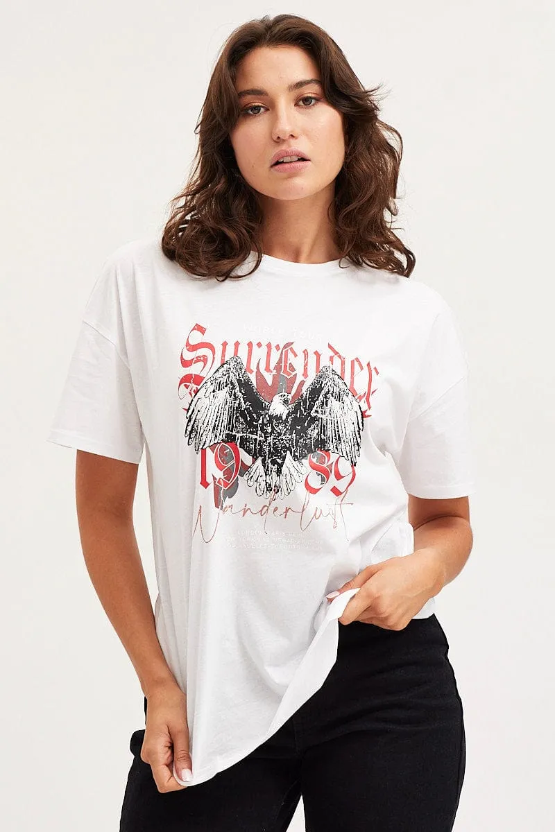 White Graphic T-Shirt Short Sleeve V neck elegance Formal Occasion