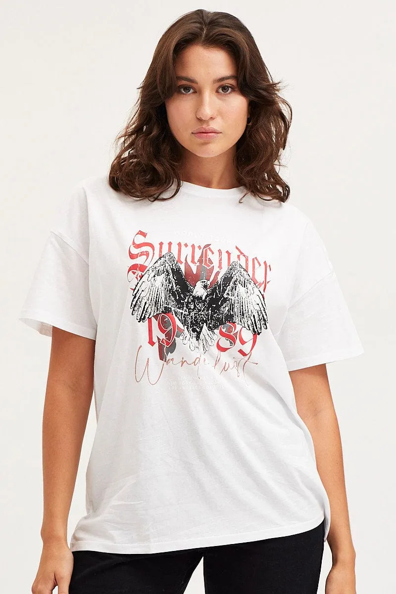 White Graphic T-Shirt Short Sleeve Vintage Look SkinFriendlyFibers