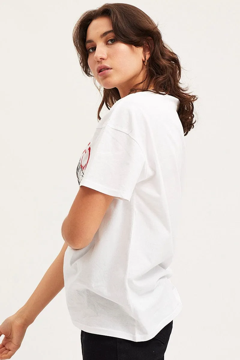 White Graphic T-Shirt Short Sleeve Workout Functional Comfort