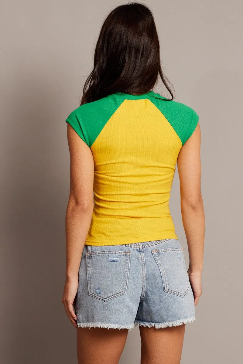 Yellow Graphic Tee Raglan Short Sleeve Lightweight Feel LightweightBlend