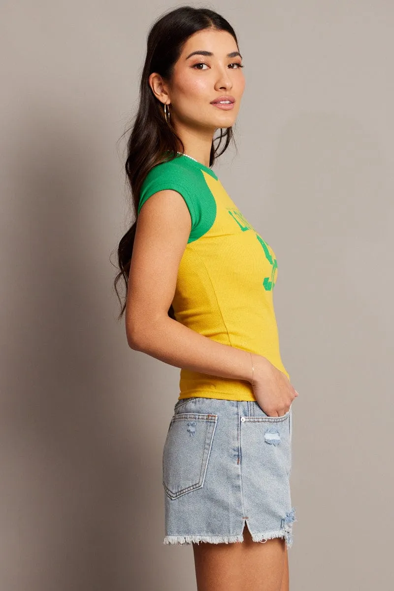Yellow Graphic Tee Raglan Short Sleeve OdorResistant