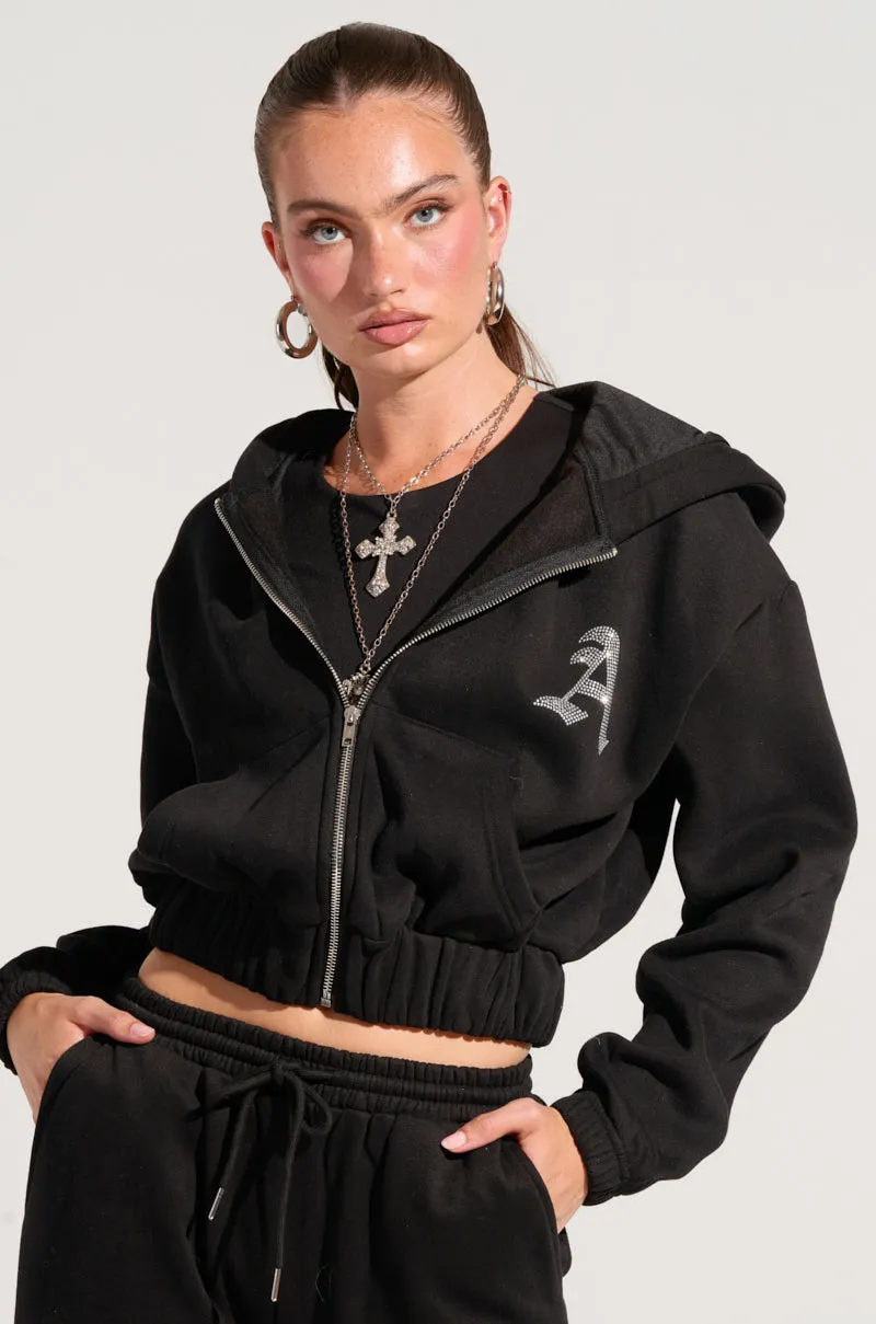 DEXTRA ZIP UP HOODIE WITH RHINESTONE DETAIL Relaxed Style