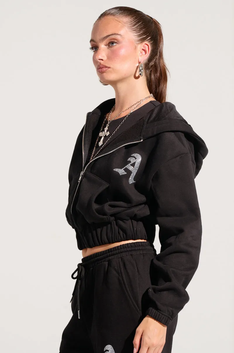 mountain style Layer Bold DEXTRA ZIP UP HOODIE WITH RHINESTONE DETAIL