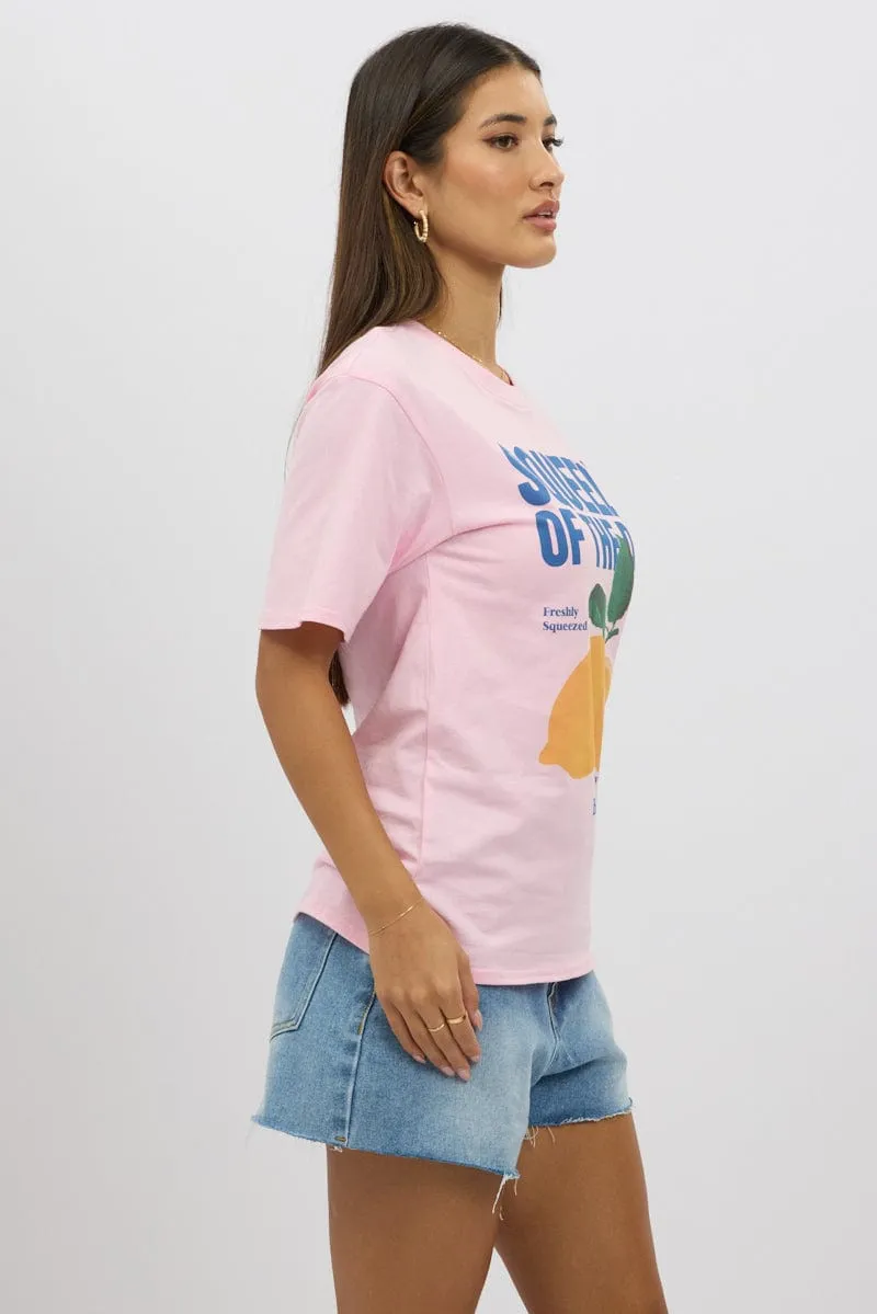Pink Graphic Tee Short Sleeve Everyday Chic Non Restrictive Fit