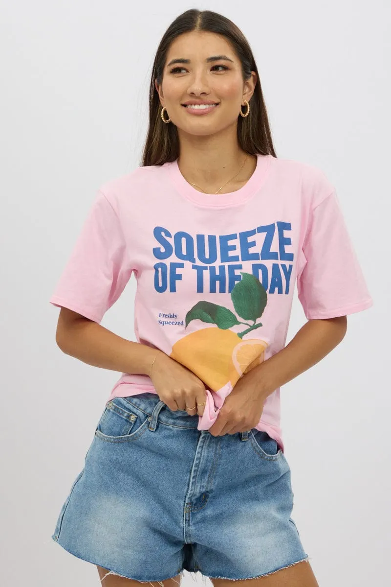 Pink Graphic Tee Short Sleeve Relaxed Comfort Fit