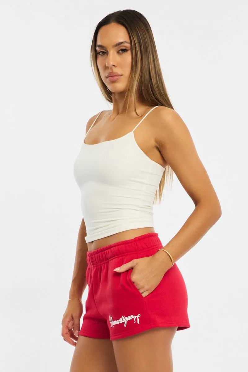 Smart Casual Red Track Short Elasticated Waist